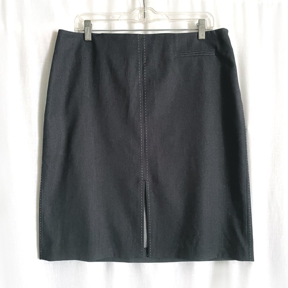Ann Taylor mini skirt, fine denim, size 14 fits 12, very dark gray.